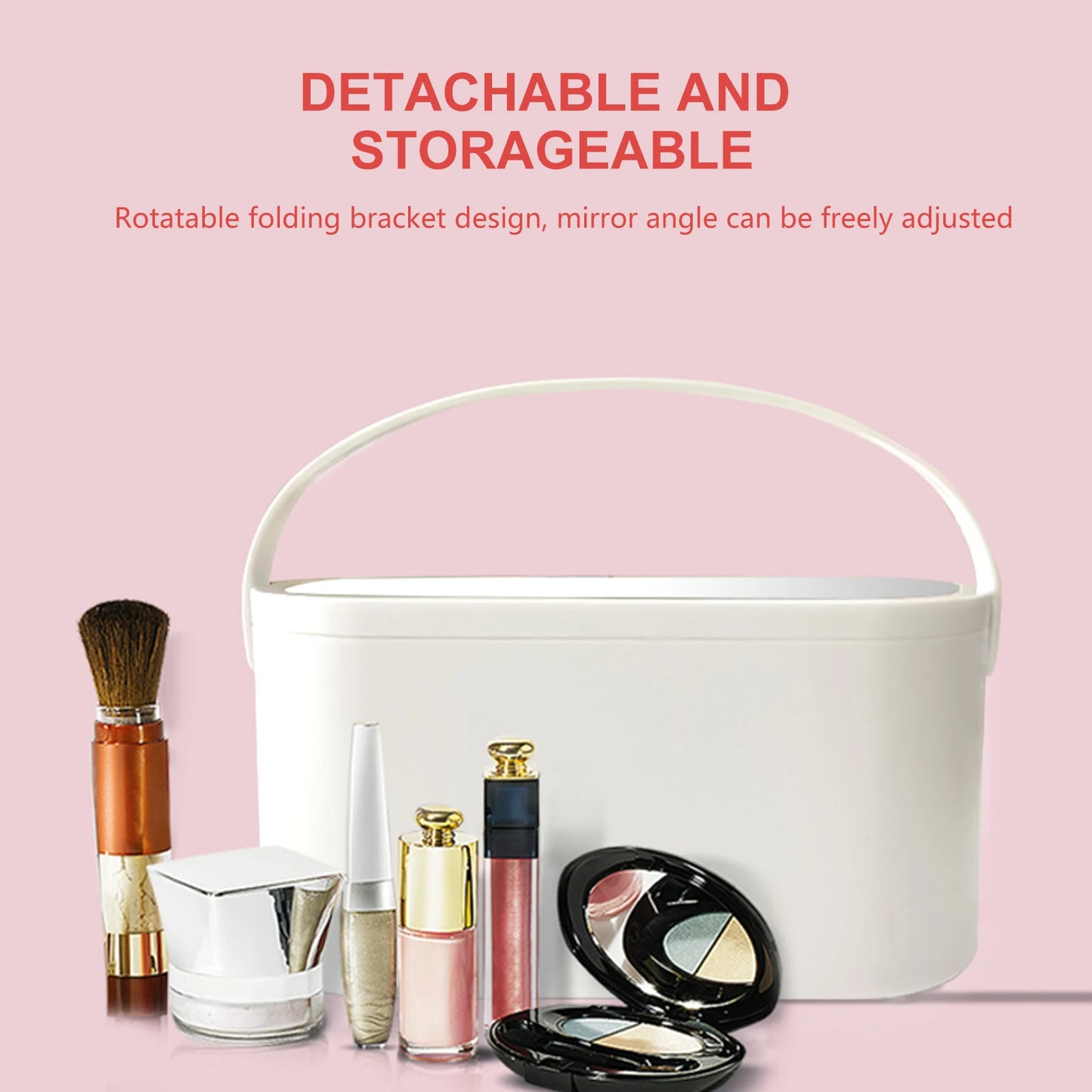 Portable Makeup Organizer Box with LED Light Mirror