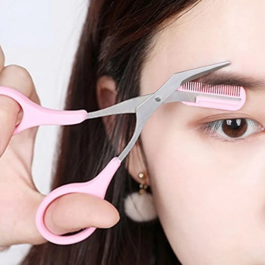 Stainless Steel Eyebrow Trimmer Scissor with Comb for Women